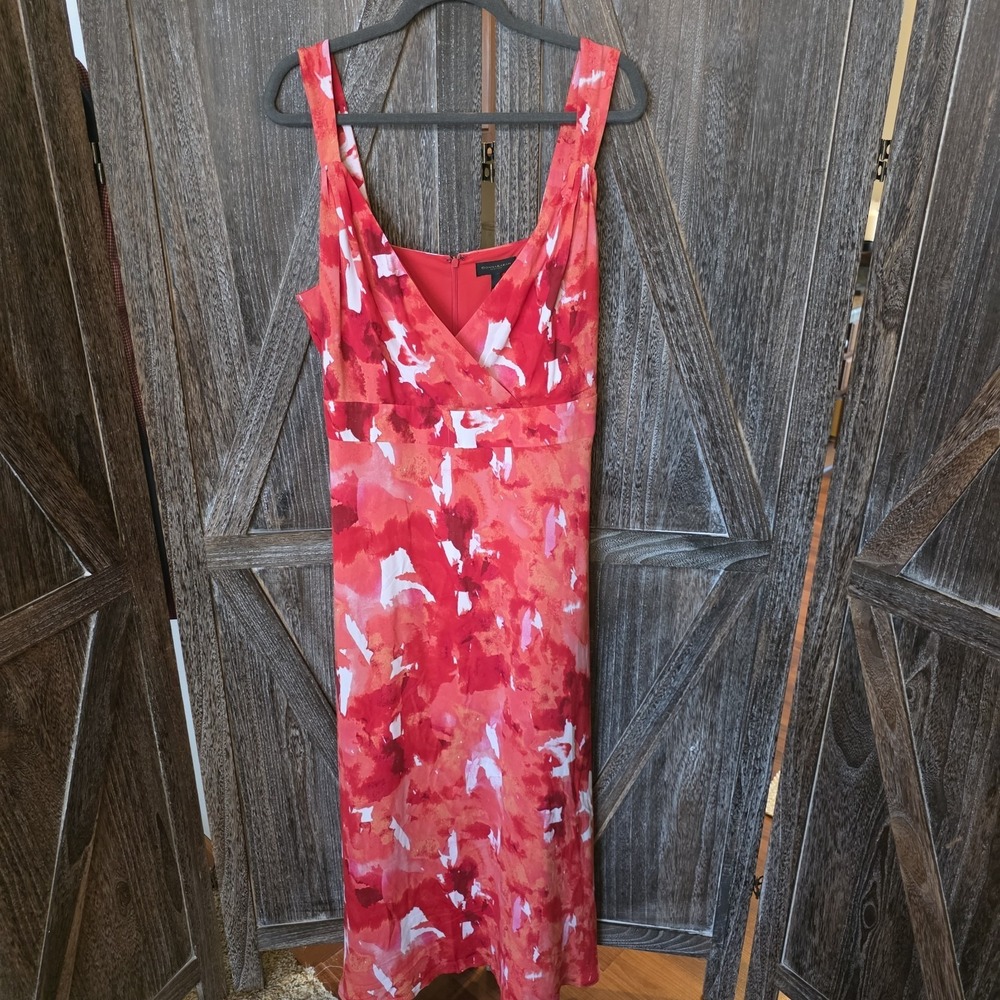 Donna Karan Dress Women's Size 14 Red & White Maxi Dress Sleeveless Empire Waist